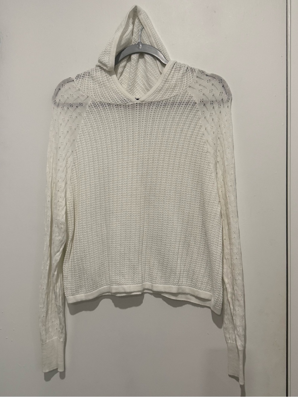 Cotton by Autumn Cashmere White Knit Hooded Sweater 100% Cotton Size S